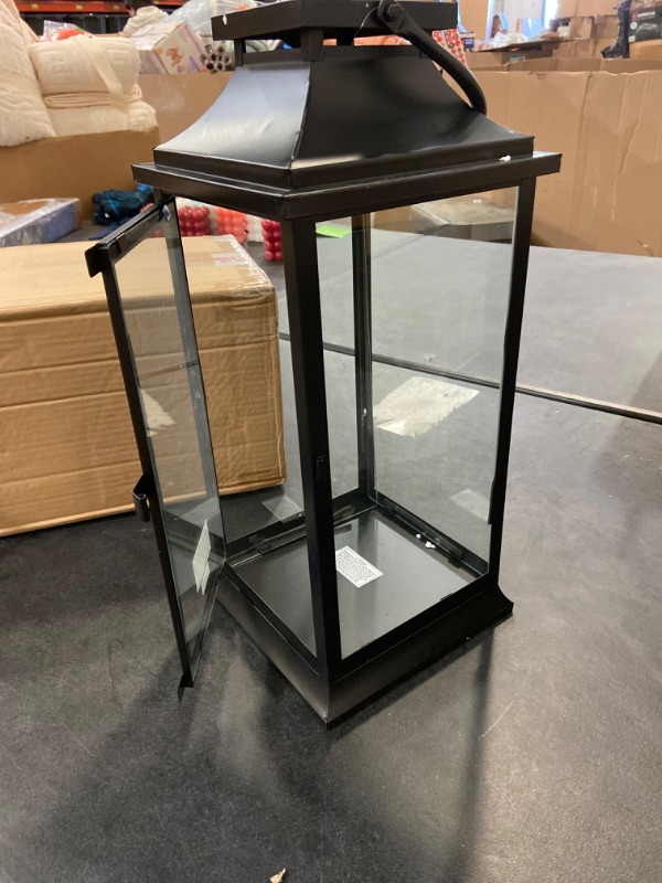Photo 2 of Black Decorative Hurricane Lantern with Glass Panels, Perfect for Home Decor, Parties, Events, Table Top, Hanging Lantern for Indoor Small 15“ High

