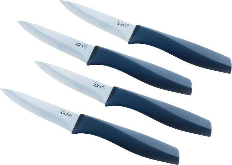 Photo 1 of Glad Paring Knife Set, Pack of 4 | Sharp Stainless Steel Blades with Non-Slip Handles | 3.5-Inch Kitchen Knives for Cutting Vegetables and Peeling Fruit,Gray
