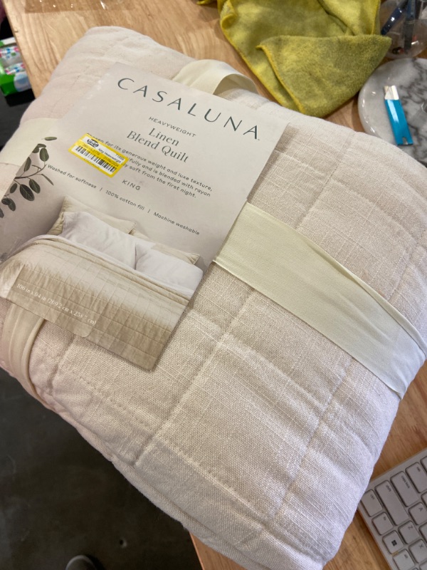 Photo 2 of Full/Queen Heavyweight Linen Blend Quilt White - Casaluna
