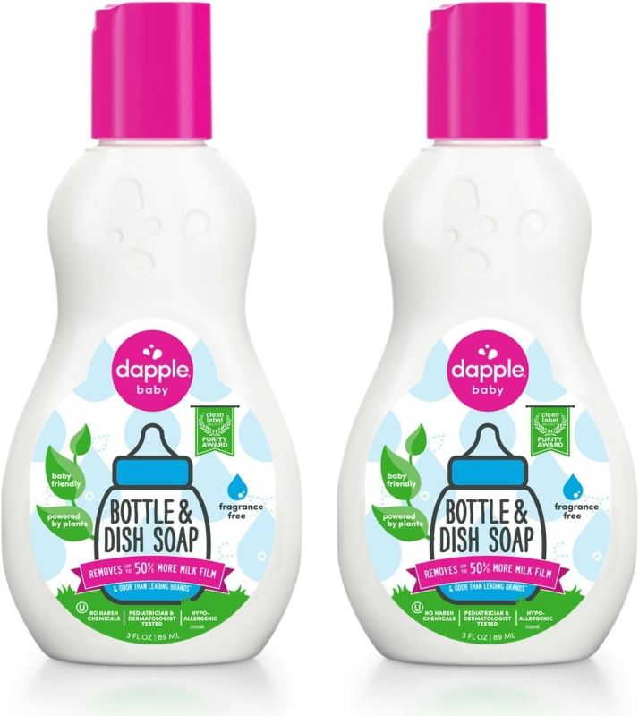 Photo 1 of Dapple Bottle and Dish Soap Baby, Hypoallergenic, Plant-Based, Fragrance Free, 3 Fl Oz (Pack of 2)
