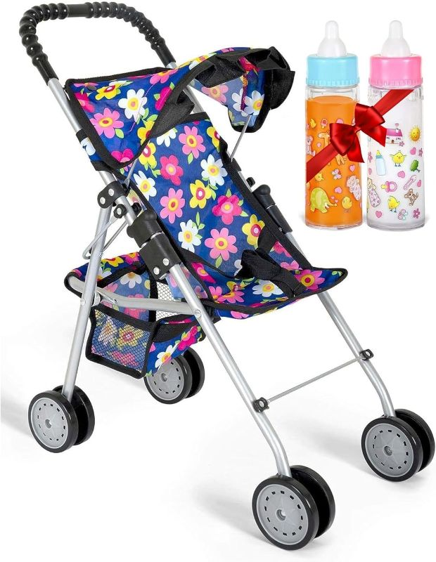 Photo 1 of fash n kolor® - Doll Stroller My First Baby Doll Strollers Toy - Flower Design with Basket in The Bottom- Doll Accessories 2 Free Magic Bottles Included - New Year Gift, Boys, Girls
