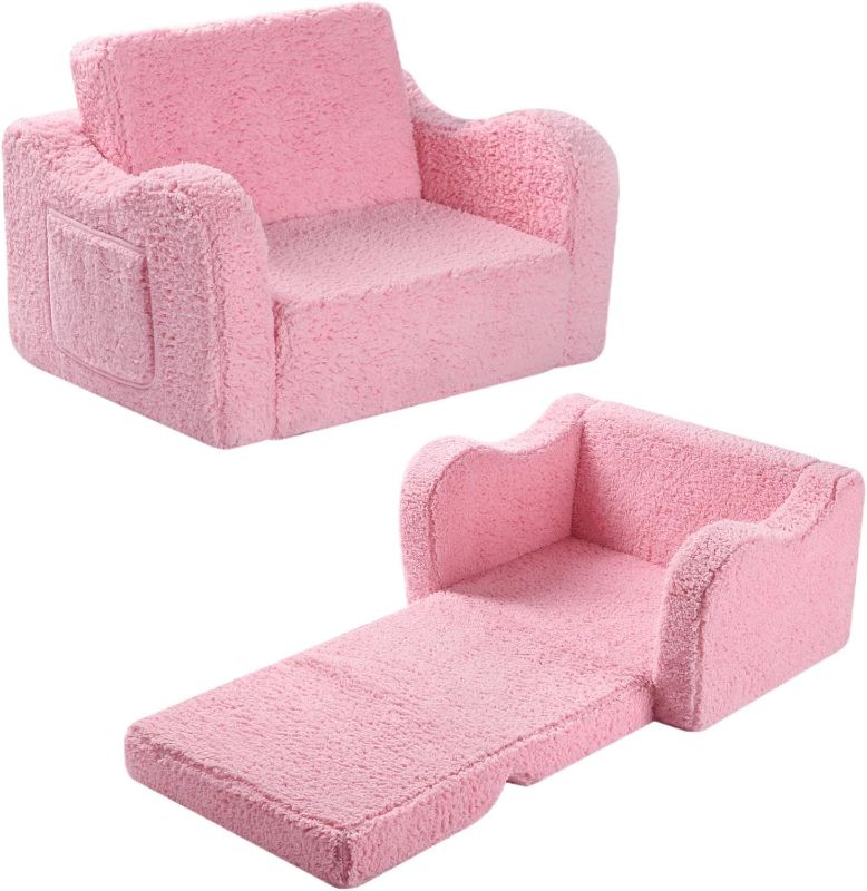 Photo 1 of MOMCAYWEX Kids Chairs for Toddler, 2-in-1 Toddler Soft Sherpa Couch Fold Out, Convertible Sofa to Lounger for Girls and Boys, Pink

