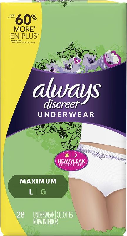 Photo 1 of Always Discreet Adult Incontinence Underwear, Maximum Absorbency, Large, 28 Count(2 Pack)
