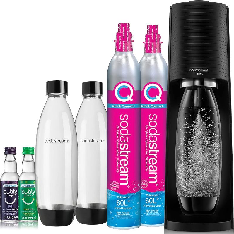 Photo 1 of SodaStream Terra Sparkling Water Maker Bundle (Black), with CO2, DWS Bottles, and Bubly Drops Flavors
