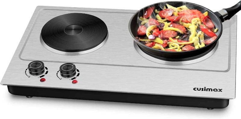 Photo 1 of CUSIMAX 1800W Double Hot Plate, Stainless Steel Silver Countertop Burner Portable Electric Double Burners Electric Cast Iron Hot Plates Cooktop, Easy to Clean, Upgraded Version C180N
