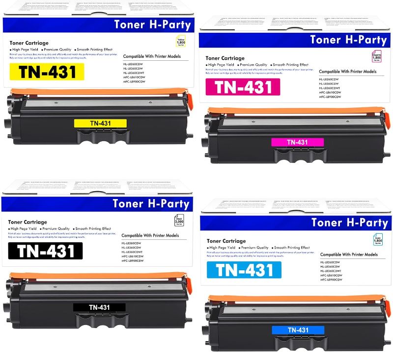 Photo 1 of TN431 TN-431 Toner Cartridge 4-Pack Compatible Replacement for Brother TN431 TN 431 TN-431 TN431BK TN431C TN431M TN431Y for HL-L8360CDW MFC-L8900CDW HL-L8260CDW MFC-L8610CDW HL-L8360CDWT Printer
