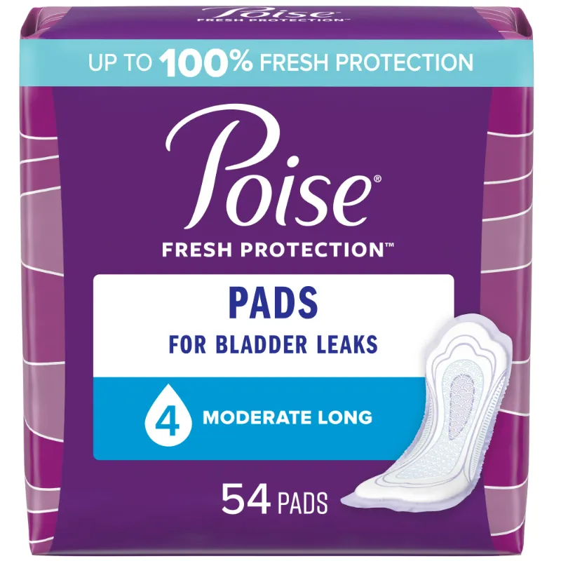 Photo 1 of Poise Incontinence Pads for Women, 4 Drop, Moderate Absorbency, Long, 54Ct(2 Pack)
