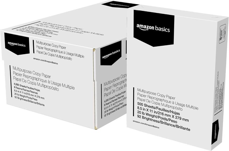 Photo 1 of Amazon Basics Multipurpose Copy Printer Paper, 4000 Sheets, 92 Bright, White
