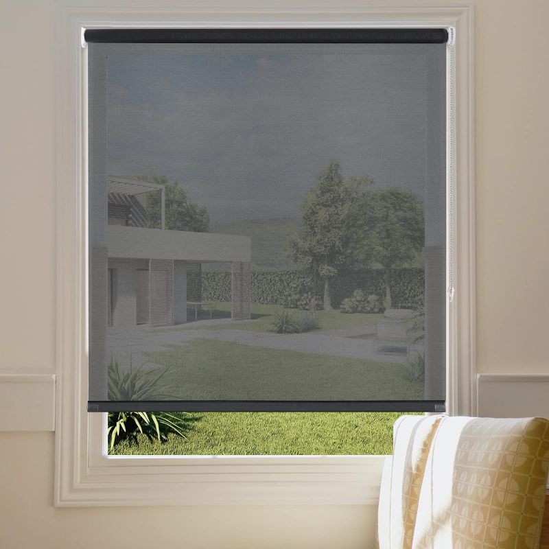 Photo 1 of Persilux Solar Blinds for Windows Shades UV Protection Window Blinds (36" W x 72" H, Black) Flame Retardant 5% Openness Semi Sheer Roller Shades Blinds for Home, Office, Kitchen, Easy to Install
