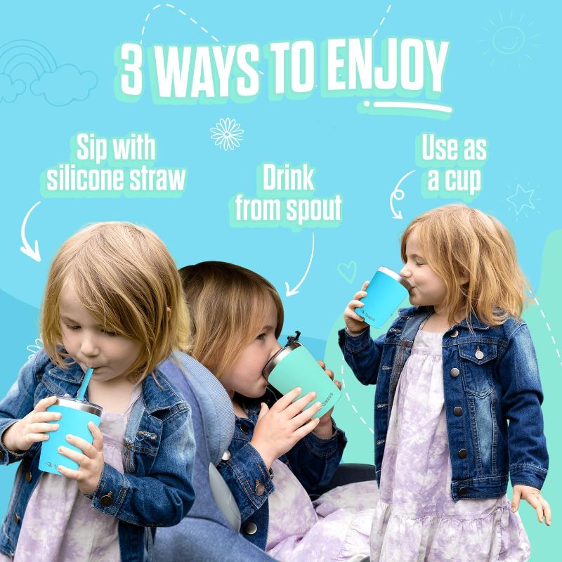 Photo 1 of tweevo Kids Tumblers with Spill-Proof Screw Lids - Tumbler, Stainless Steel Cups With Straws and & Straw Brush Adorable Spill Proof(Blue & Green, 12oz)

