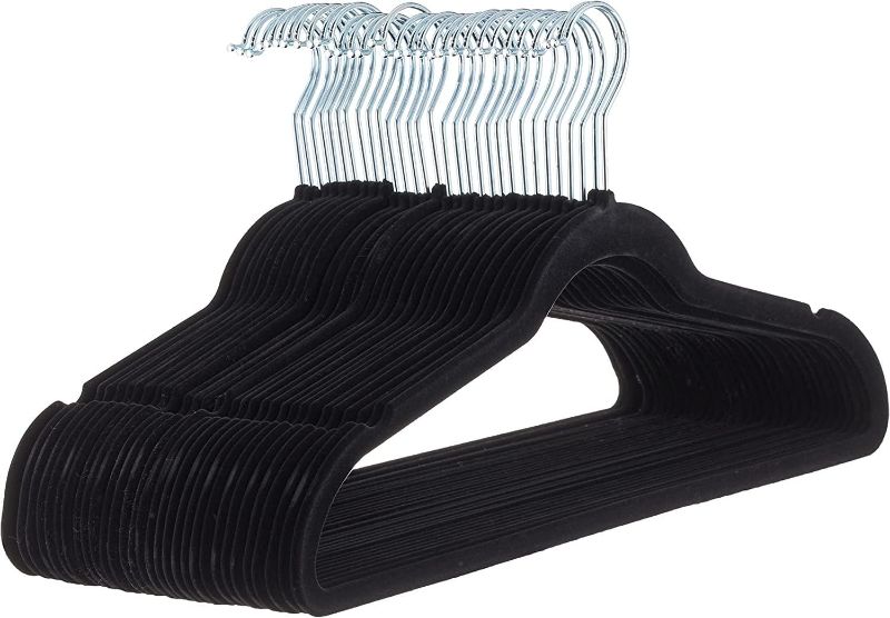 Photo 1 of Amazon Basics Slim Velvet, Non-Slip Suit Clothes Hangers, Pack of 30, Black/Silver
