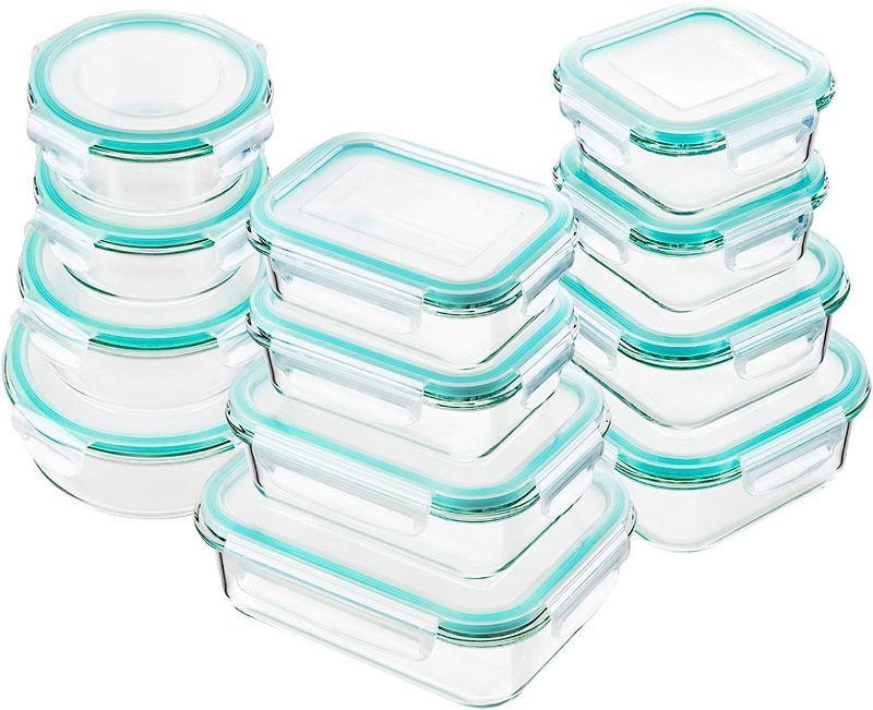 Photo 1 of Bayco Glass Food Storage Containers with Lids, [24 Piece] Meal Prep, Airtight Bento Boxes, BPA Free & Leak Proof (12 lids & 12 Containers) - Blue
