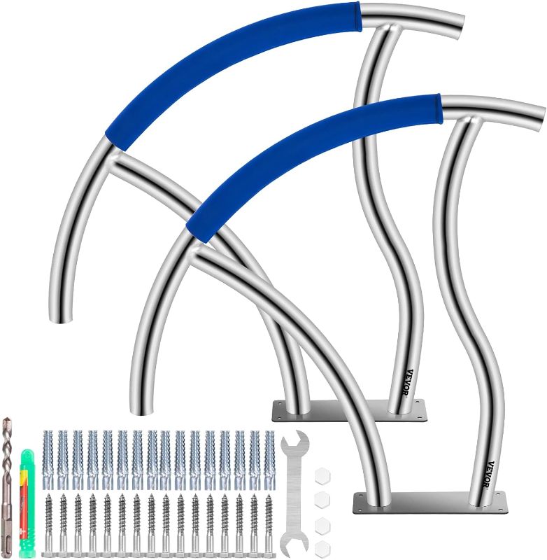 Photo 1 of VEVOR Pool Handrail, 2Pack 30"x30" Swimming Pool Stair Rail, 304 Stainless Steel Stair Pool Hand Rail Rated 375lbs Load Capacity, Pool Rail with Quick Mount Base Plate, and Complete Mounting Accessory
