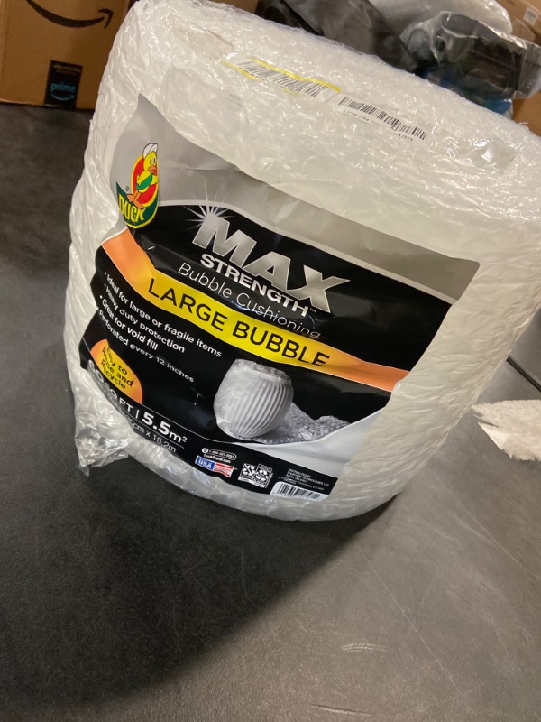 Photo 2 of Duck Max Strength Bubble Cushioning Wrap for Moving & Shipping, 60 FT Large Bubble Packing Wrap, Heavy Duty Protection for Mailing & Packaging Boxes, Clear Bubble Roll Supplies Perforated Every 12 IN
