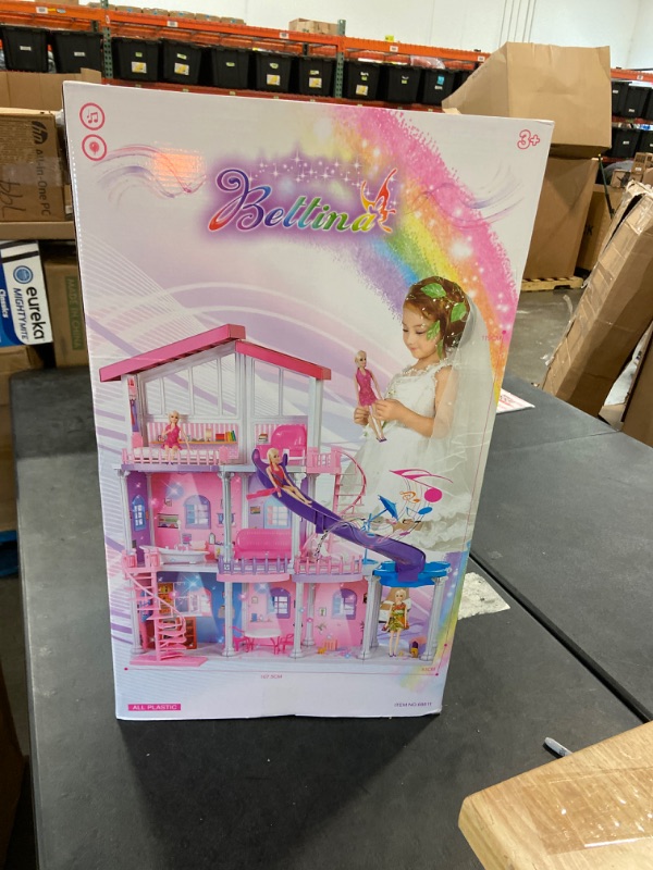 Photo 1 of BETTINA 47'' Plastic Large Dollhouse 2024, 3-Story Doll House with 15+ Furnitures & Accessories, ABS Plastic Assembled Playhouse Doll House Toys Gifts for 3 to 12 Year Olds Girls Kids, Durable

