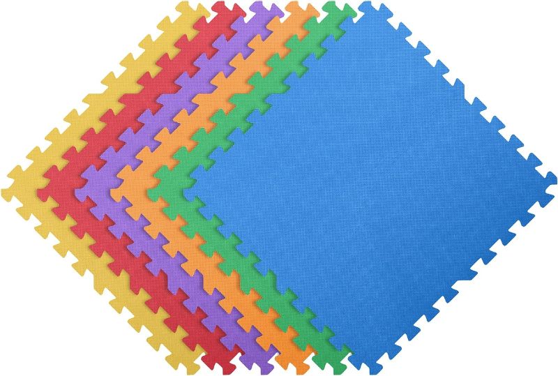 Photo 1 of Flooring Inc's 1/2" Soft Non-Toxic Baby Play Mat, Toddler Playmat, Jigsaw Puzzle PlayMat, Foam Floor Mats for Kids & Babies, EVA Foam Interlocking Tiles for Gym, Nursery, Playroom | Rainbow, 42 Tiles
