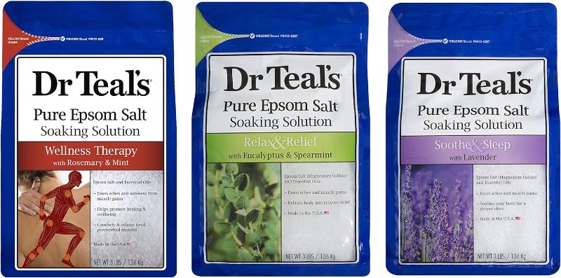 Photo 1 of Dr. Teal's Pure Epsom Salt Soaking Solution Gift Set (3 Pack, 3lbs ea.) - Soothe & Sleep Lavender, Relax & Relief Eucalyptus with Spearmint, Wellness Therapy with Rosemary & Mint - Relaxes The Body
