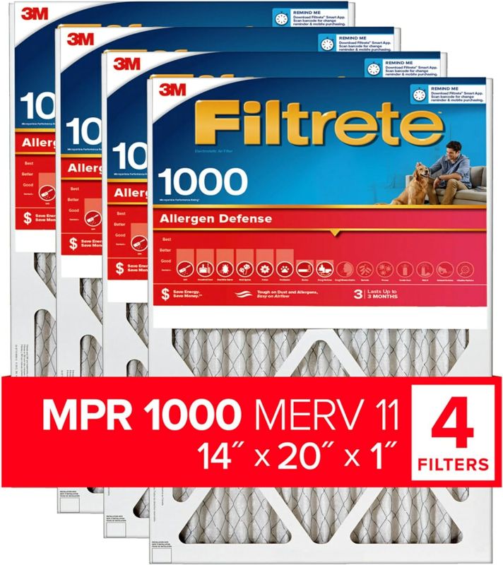 Photo 1 of Filtrete 14x20x1 Air Filter, MPR 1000, MERV 11, Micro Allergen Defense 3-Month Pleated 1-Inch Air Filters, 4 Filters
