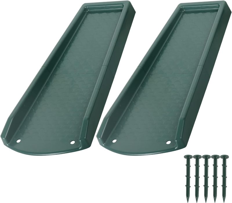 Photo 1 of plusgutter Rain Gutter Downspout Splash Block, Gutter Downspout Extensions for Water Drainage, 24" Gutter Splash Guards Downspout Extender, Fixable Down spout Drain Trays with PE Nails(2 Pack, Green)
