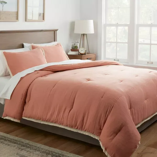 Photo 1 of Pink King Cotton Tassel Border Comforter & Sham Set Terracotta-Threshold 