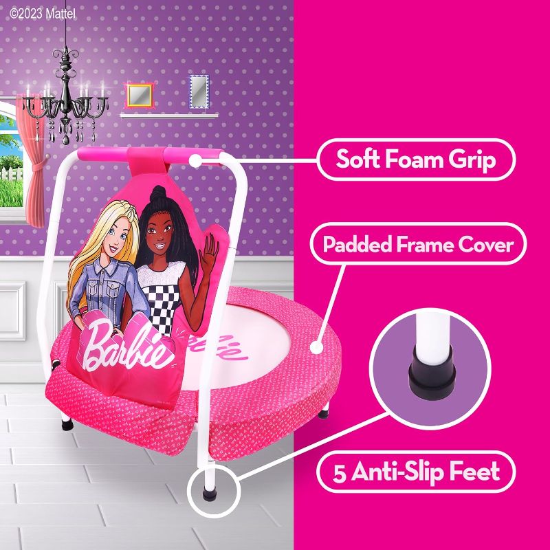 Photo 1 of Barbie Hearts Mini Trampoline, Indoor Kids Trampoline for Toddlers with Handle, Featuring Barbie and Friends
