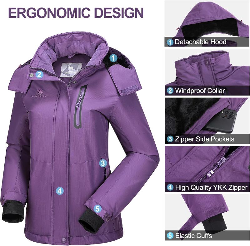 Photo 3 of M/L CAMEL CROWN Women's Ski Jacket Waterproof Warm Winter Snow Coat Hooded Mountain Outdoor Windbreaker Windproof Jacket
