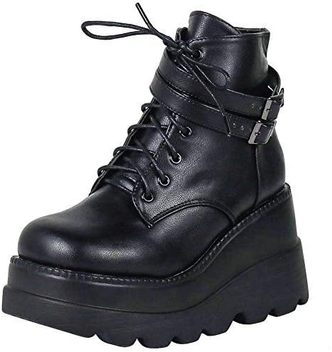 Photo 1 of Size 8.5 CELNEPHO Chunky Platform Boots for Women, Square Toe Lace up Zip High Heel Combat Wedge Ankle Boots
