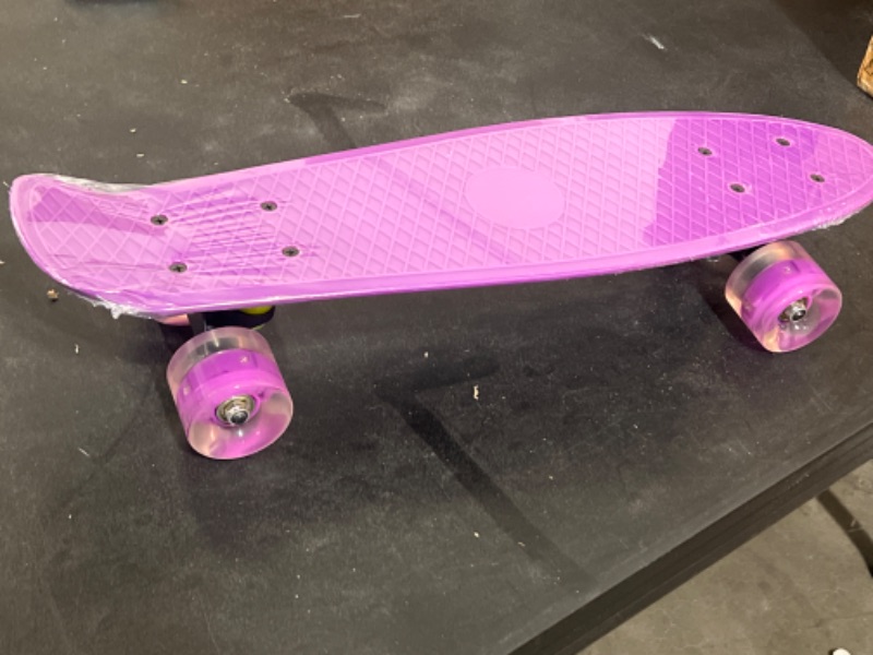 Photo 2 of BELEEV SKATEBOARD COMPLETE MINI CRUISER SKATEBOARD FOR KIDS TEENS ADULTS, LED LIGHT UP WHEELS WITH ALL-IN-ONE SKATE T-TOOL FOR BEGINNERS PURPLE