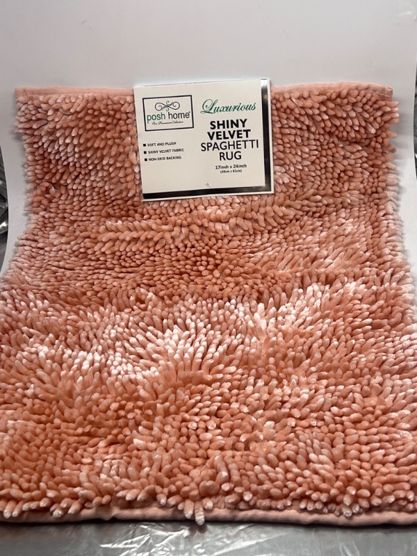 Photo 3 of POSH HOME Luxurious Shiny Velvet Washable Water Non Slip Absorbent Soft Bath Mat 17" x 24", Pink Blush