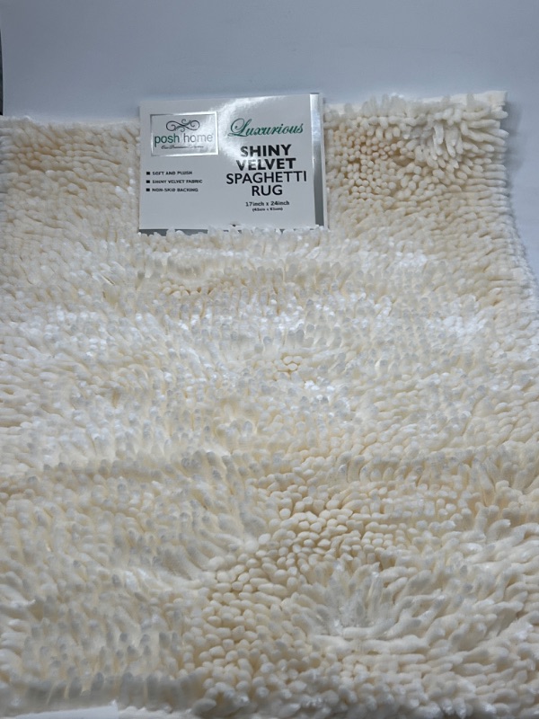 Photo 2 of POSH HOME Luxurious Shiny Velvet Washable Water Non Slip Absorbent Soft Bath Mat 17" x 24", white
