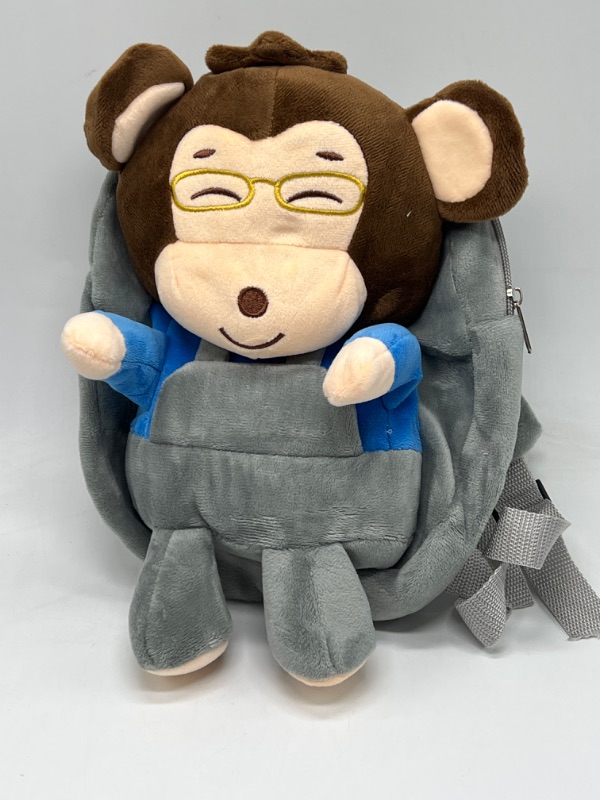 Photo 1 of Monkey In Overalls With Glasses Gray Toddler Backpack With Leash