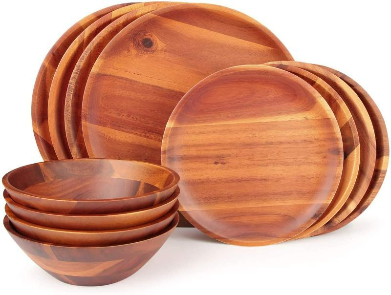 Photo 1 of AIDEA Acacia Wood Salad Bowl Set with 2 Wooden Hands, Large Salad Bowl with Serving Utensils, Big Mixing Bowl for Fruits, Salad, Cereal, Corn flake,Pasta 11" Diameter x 4.5" Height
