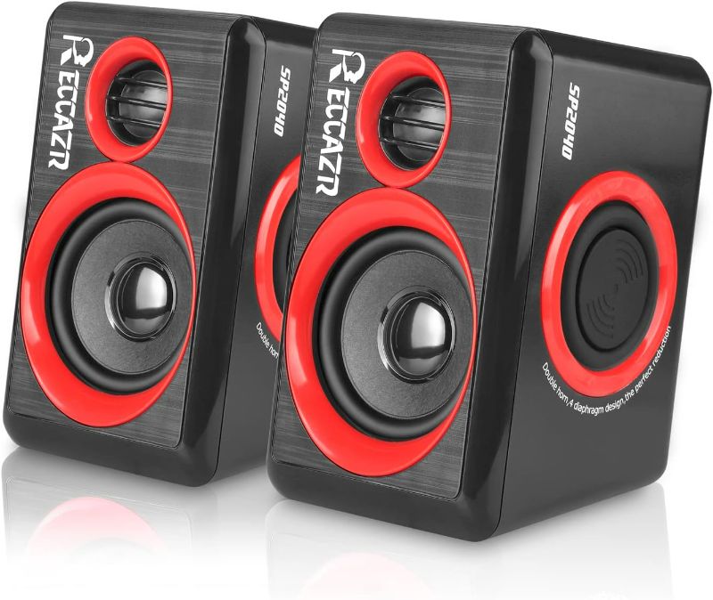 Photo 1 of Computer Speakers, 2.0 CH PC Speakers with Surround Sound, USB Wired Laptop Speakers with Deep Bass for Desktop Computer/PC/Laptops/Smart Phone Build-in 4 Loudspeaker Diaphragm Reccazr SP2040|RED
