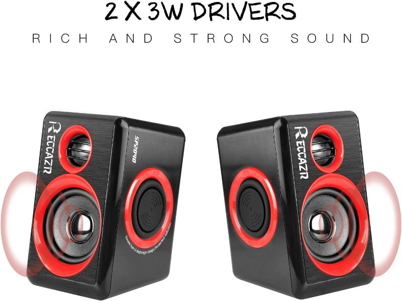 Photo 2 of Computer Speakers, 2.0 CH PC Speakers with Surround Sound, USB Wired Laptop Speakers with Deep Bass for Desktop Computer/PC/Laptops/Smart Phone Build-in 4 Loudspeaker Diaphragm Reccazr SP2040|RED
