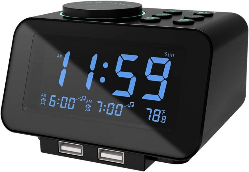 Photo 1 of uscce Digital Dual Alarm Clock Radio - 0-100% Dimmer with Weekday/Weekend Mode, 6 Sounds Adjustable Volume, FM Radio w/Sleep Timer, Snooze, 2 USB Charging Ports, Thermometer, Battery Backup
