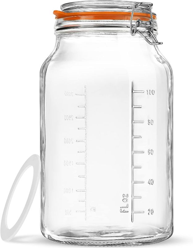 Photo 1 of Folinstall Super Wide Mouth Glass Storage Jar with Airtight Lids, 1 Gallon Large Mason Jars with 2 Measurement Marks, Large Capacity for Pickle Jar, Overnight Oats
