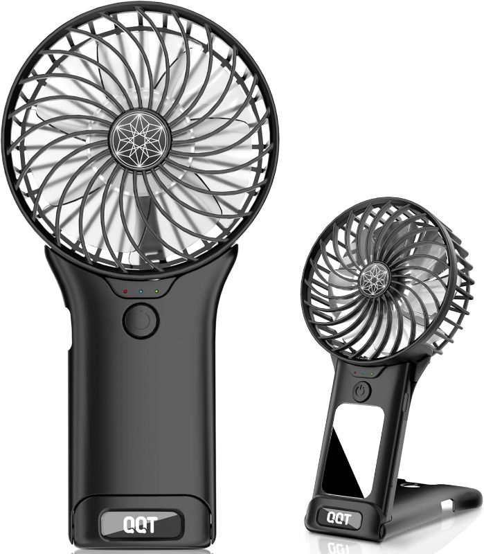 Photo 1 of QQT Mini Handheld Fan,4 Speed Adjustable Portable Battery Operated Fans,USB Rechargeable Desk Fan with Mirror,Max 20 Hrs Hand Fan For Travel Office Outdoor Women Men (Black)
