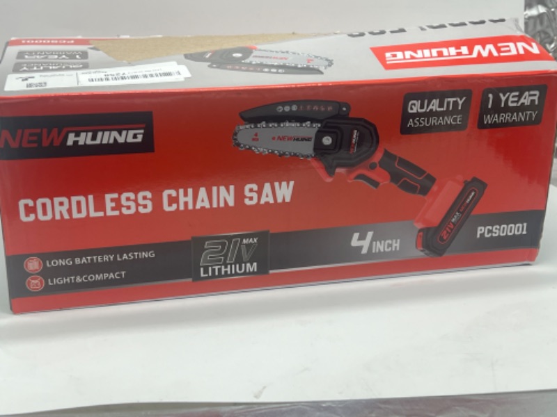 Photo 3 of Mini Cordless Chainsaw Kit, Upgraded 6" One-Hand Handheld Electric Portable Chainsaw, 21V Rechargeable Battery Operated, for Tree Trimming and Branch Wood Cutting by New Huing
