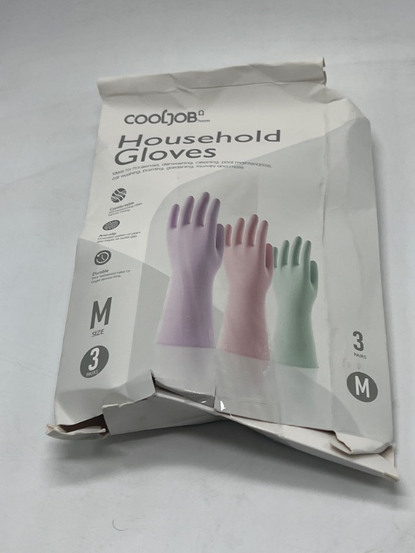 Photo 2 of COOLJOB 3 Pairs Reusable Rubber Gloves for Dishwashing Cleaning Bleaching, Grippy Latex Dish Washing Gloves with Flocked Cotton Liner, Water Resistant Household Gloves for Kitchen Bathroom, Small
