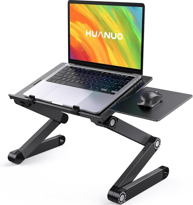Photo 1 of HUANUO Adjustable Lap Desk for up to 15.6" Laptops, Portable Ergonomic Table Stand with 2 CPU Fans, Detachable Mouse Pad, TV Bed Tray, Standing Desk
