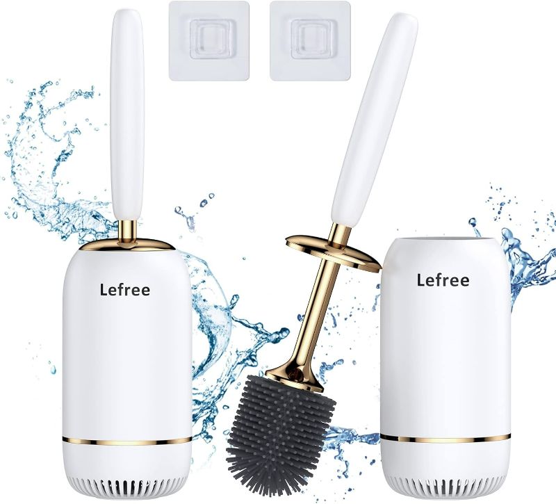 Photo 1 of Lefree Toilet Brush, Toilet Brush and Holder Set with Lid and Ergonomic Handle,Modern Silicone Toilet Brush for Bathroom, Drip-Proof, Floor Standing & Wall Mounted Toilet Brush Set Without Drilling
