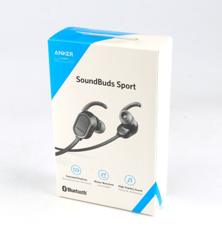 Photo 1 of ANKER SOUNDBUDS SPORT WATER RESISTANT EXTENDED PLAYTIME HIGH FIDELITY SOUND WITH EXTRA EAR TIPS NEW 