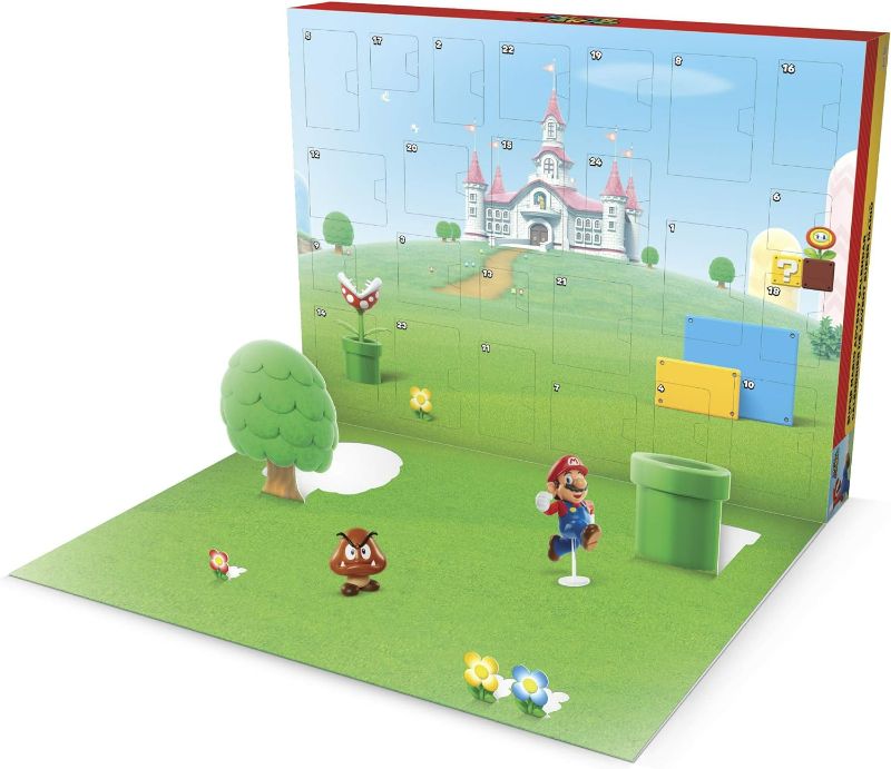 Photo 1 of Super Mario Nintendo Advent Calendar Christmas Holiday Calendar with 17 Articulated 2.5” Action Figures & 7 Accessories, 24 Day Surprise Countdown with Pop-Up Environment [Amazon Exclusive]
