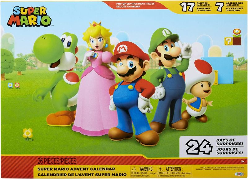 Photo 2 of Super Mario Nintendo Advent Calendar Christmas Holiday Calendar with 17 Articulated 2.5” Action Figures & 7 Accessories, 24 Day Surprise Countdown with Pop-Up Environment [Amazon Exclusive]
