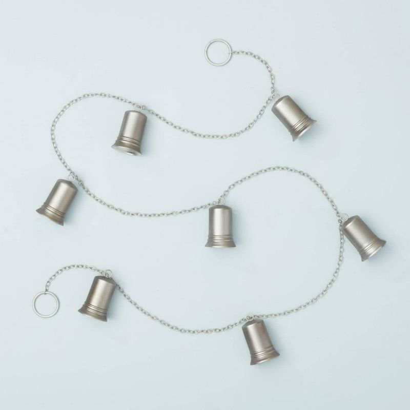 Photo 1 of 5' Metal Bells Chain Garland Antique Silver - Hearth & Hand with Magnolia, Gray, 324
