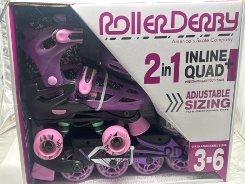 Photo 2 of Roller Derby Caspian Kids&#39; Adjustable Inline-Quad Combo Skates -girls adjustable size 3-6