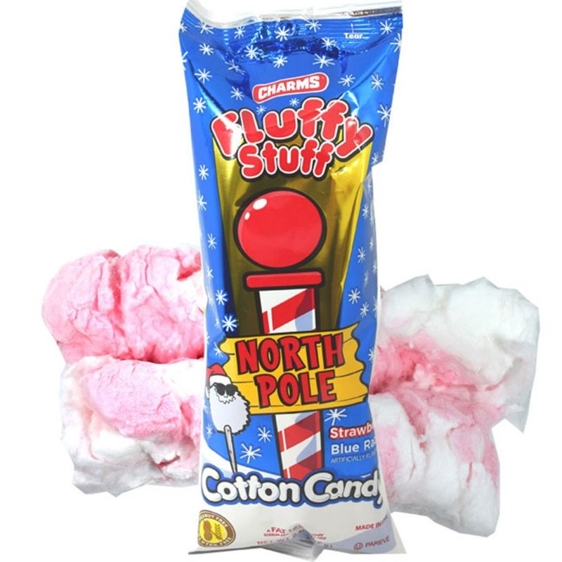 Photo 1 of Fluffy Stuff North Pole Strawberry and Blue Razz Flavored Cotton Candy, 2 oz, Pack of 4
