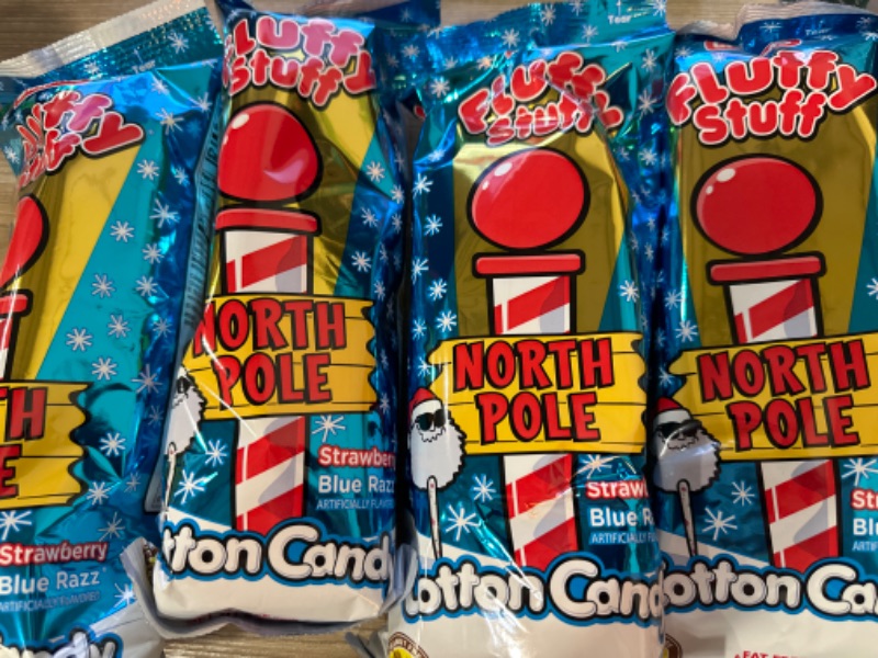 Photo 2 of Fluffy Stuff North Pole Strawberry and Blue Razz Flavored Cotton Candy, 2 oz, Pack of 4
