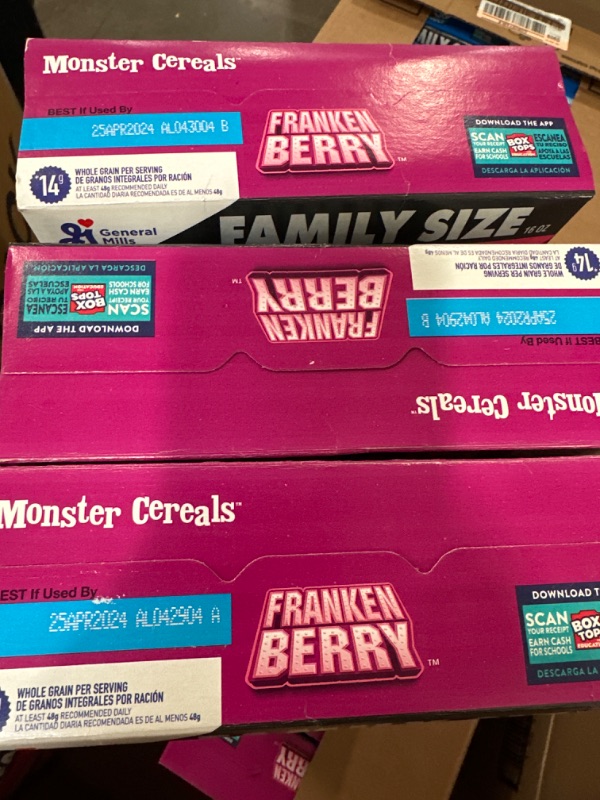 Photo 2 of 3 PACK Family Size Limited 2023 Franken Berry Cereal 16oz Boxes
