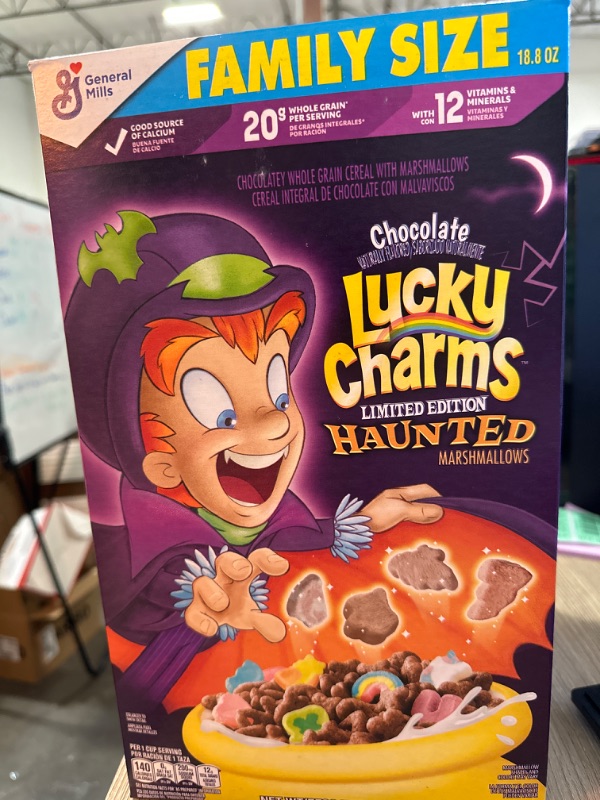Photo 3 of 3 PACK Family Size Lucky Charms Haunted Marshmallows Limited Edition Chocolate Cereal 18.8oz Boxes